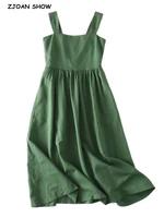 2022 retro elegant plain green color sling dresses france vintage women summer dress slash collar midi holiday robe orange