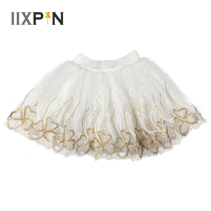 

Kids Girls Ballet Skirts Elastic Waistband Tutu Mesh Floral Lace Hem Dance Skirt Stage Performance Skirt Ballerina Dance Costume