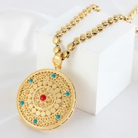 muslim islamic carved round geometric pendant necklace for women fashion luxury 18k gold cuban chain choker necklaces wholesale