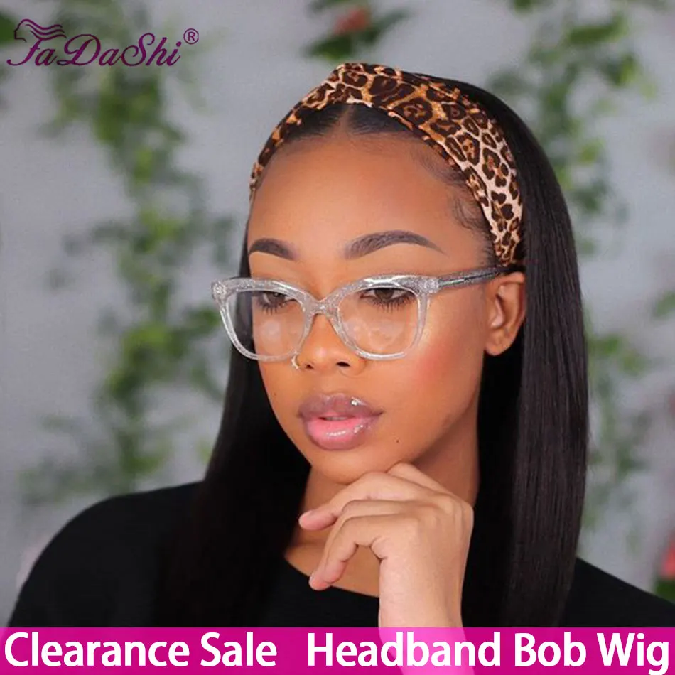 Short Bob Straight Headband Wig Human Hair Wigs For Black Woman Glueless Full Machine Made Peruvian Straight Headband Hair Wigs