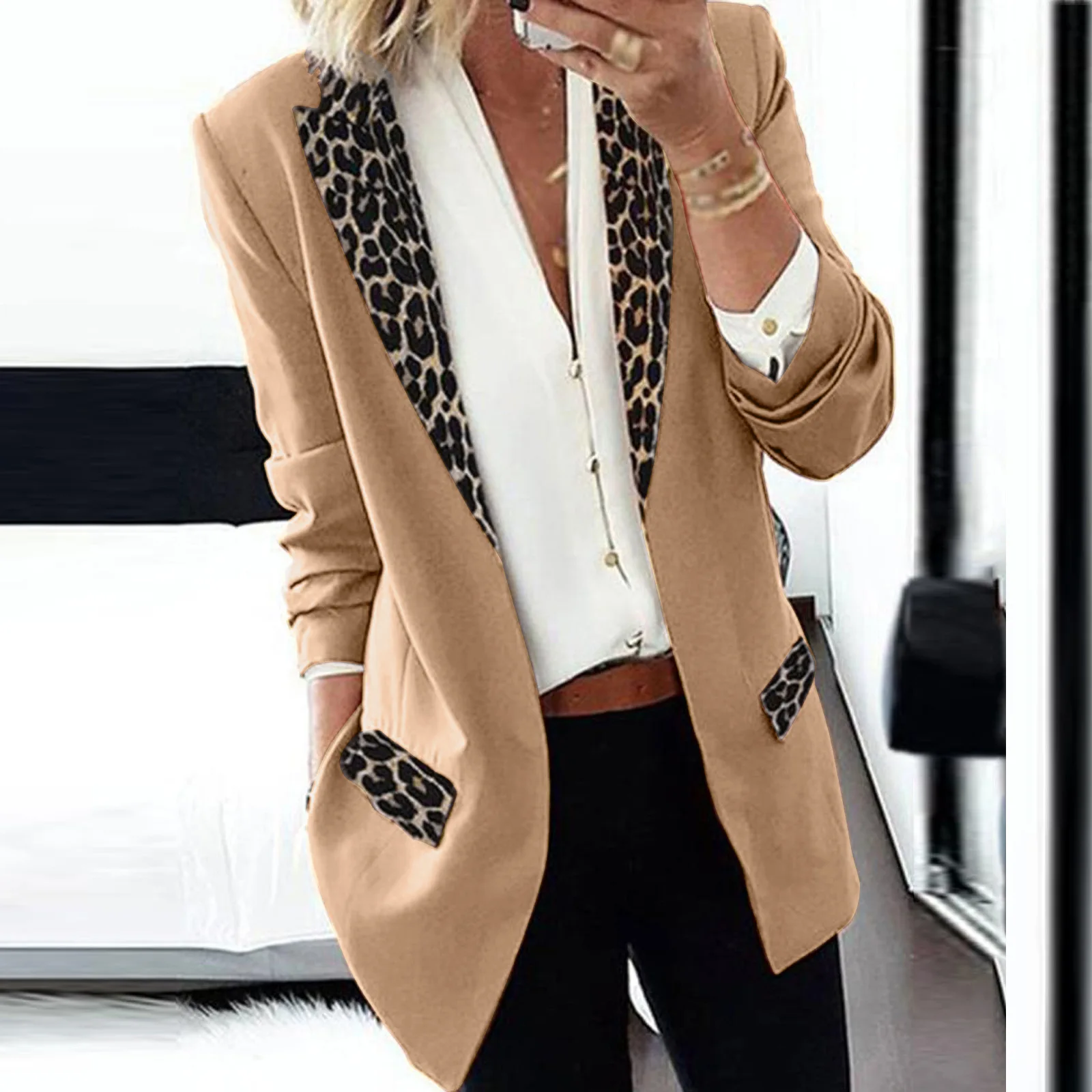Blazer for Women 2023 New Fashion Leopard Long Sleeve Blazer Women Jacket Coats