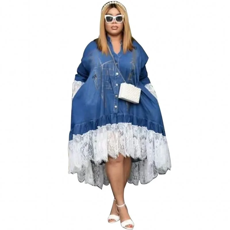 

Африканские платья для женщин Дашики Джинсовая коллекция весна-осень 2022 африканская одежда с бриллиантами Новое Стильное платье модное Аф...