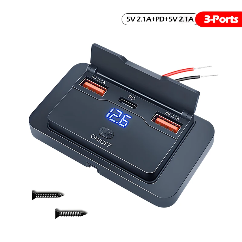 

НОВАЯ розетка 12 В для автодома, USB-панель 108 Вт, двойная розетка QC3.0 и двойная розетка PD3.0 для быстрой зарядки с переключателем и светодиодным вольтметром для лодок, мотоциклов, квадроциклов