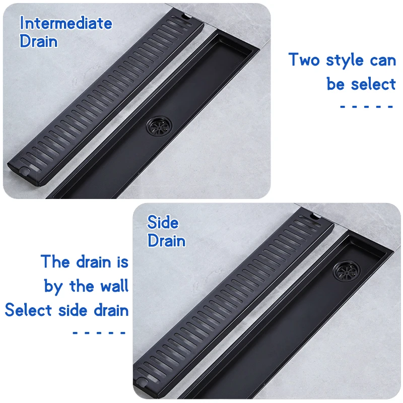 Дренажный пол матовый черный из нержавеющей стали 304 длинный линейный дренажный