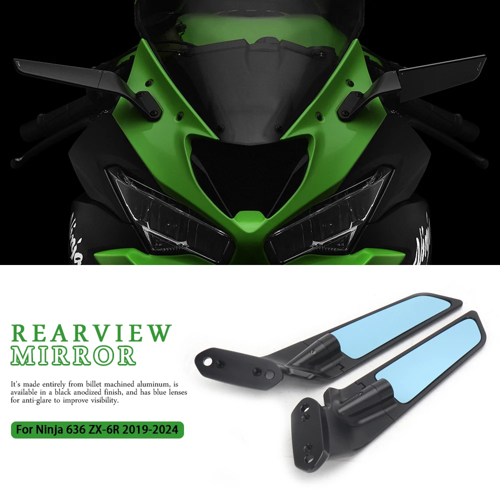 Фото Для Kawasaki Ninja 636 ZX-6R ZX6R ZX 6R 2019-2024 аксессуары для мотоциклов черные задние зеркала зеркала бокового вида зеркало заднего вида №1