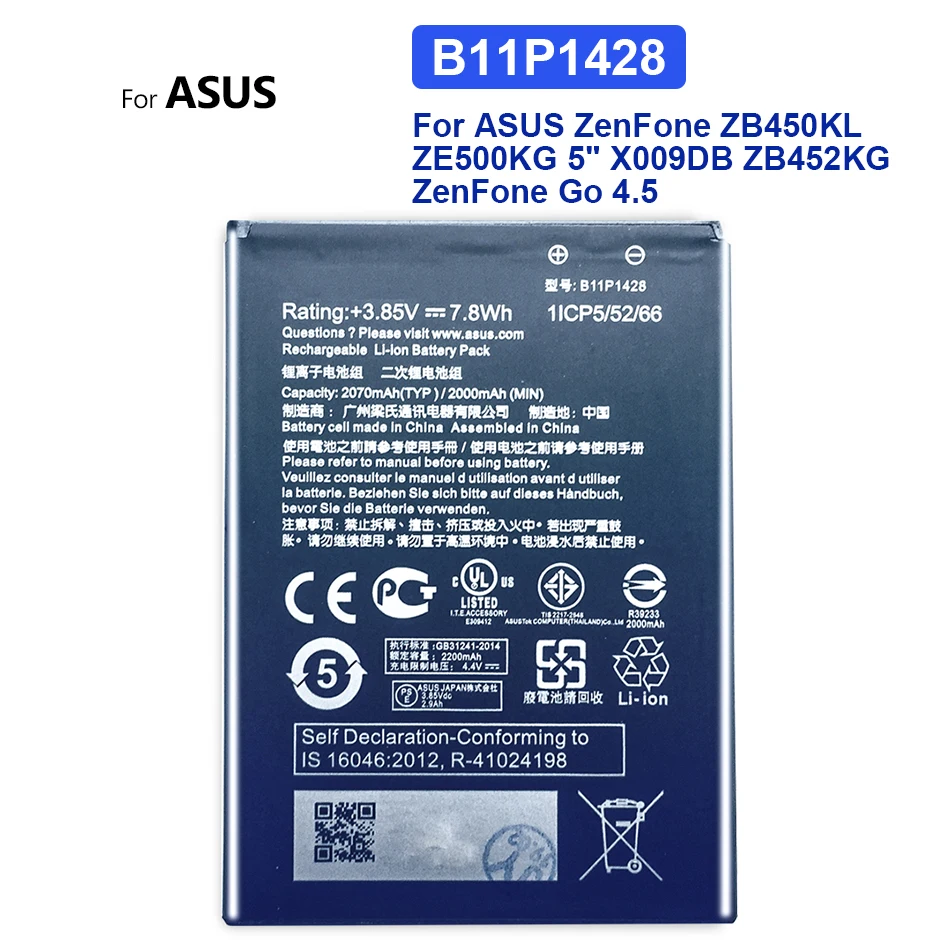 

Новый оригинальный аккумулятор для Asus B11P1428 для ASUS ZenFone ZB450KL ZE500KG 5 "X009DB ZB452KG ZenFone Go 4,5 2000 мАч