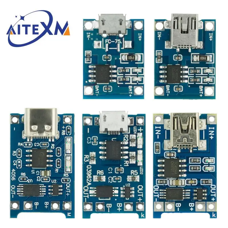 

Type-c / Micro USB 5V 1A 18650 TP4056 Lithium Battery Charger Module Charging Board With Protection Dual Functions Protect Board