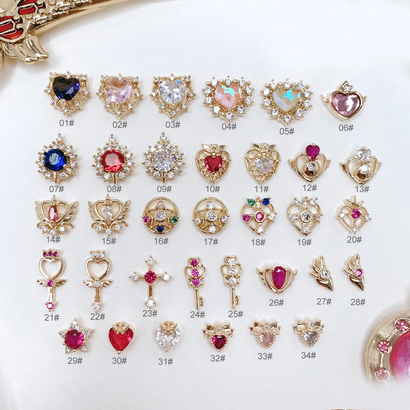 10pcs/lot Sailor Moon Heart Star Love Zircon Crystals Rhinestones Nail Art Jewelry Decorations Nails Accessories Charms Supplies