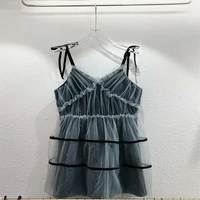 women spaghetti strap pompon skirts decorated with gauzy ruffle lace romantic dramatic style and elegant beauty 2022 summer