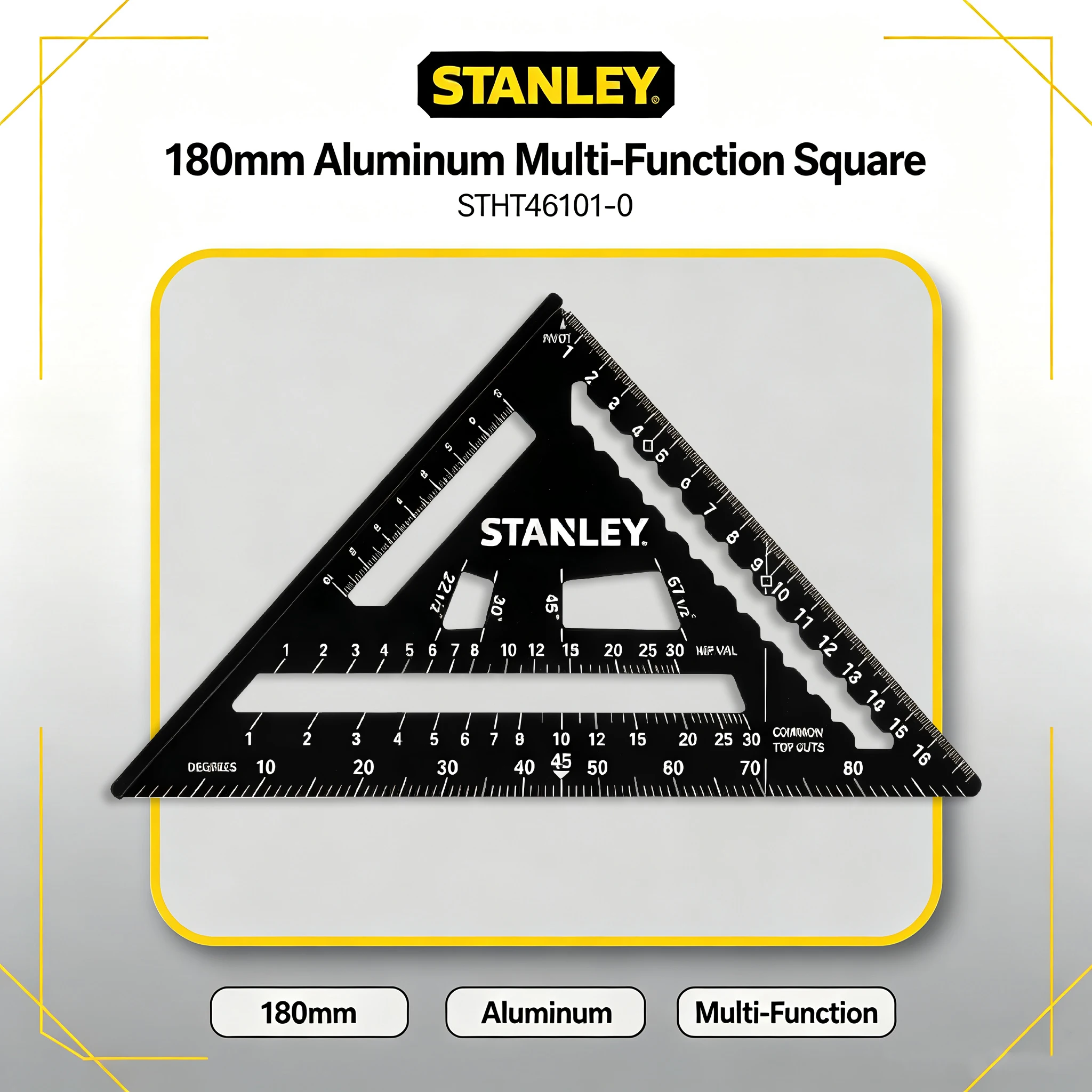 Фото STANLEY STHT46101-0 FATMAX 180 мм алюминиевый профессиональный угольник для разметки каркасов, для столярных работ и в качестве направляющей для пилы №2