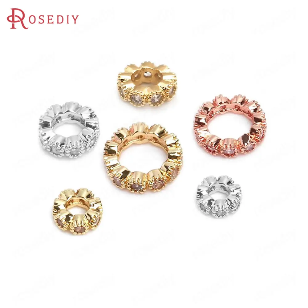 

6MM 8MM 10MM 12MM Brass and Zircon Large Hole Beads Round Spacer Beads Bracelets Beads Jewelry Making Supplies Diy Accessories