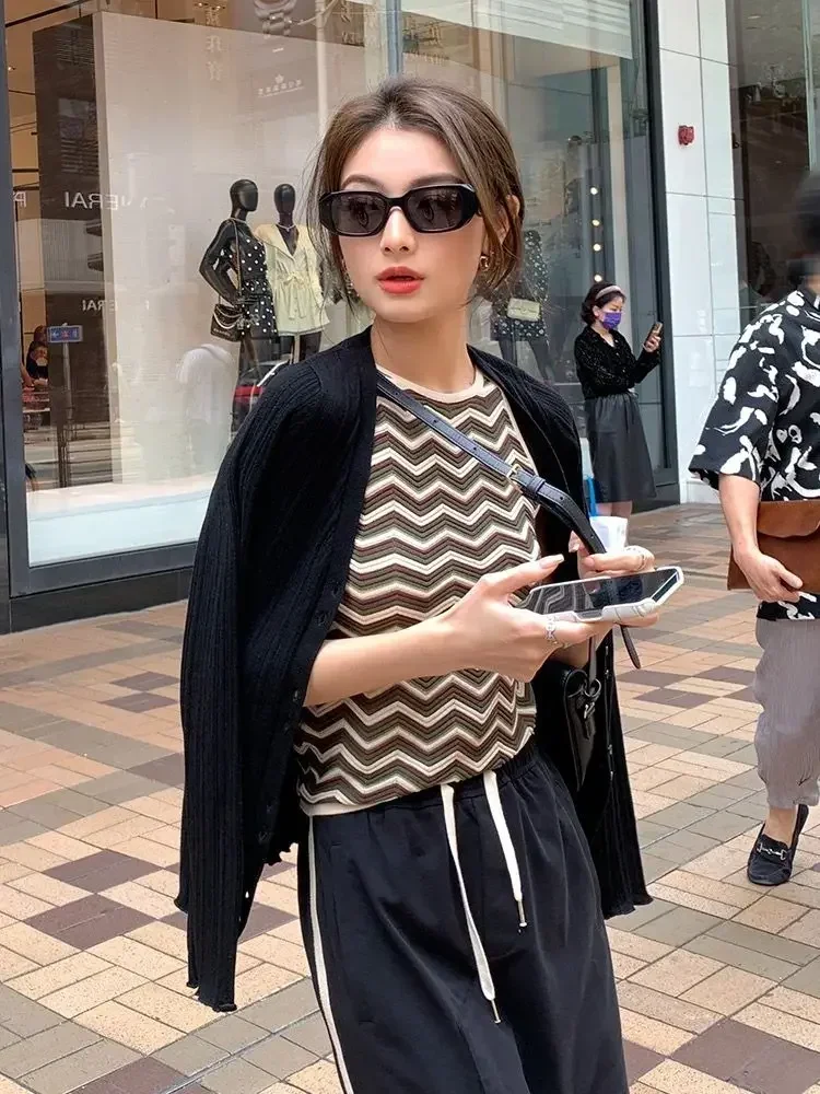 Женское трикотажное пальто с лямкой на шее Короткая Безрукавка волнистыми