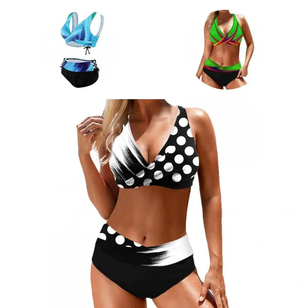 

Padded Comfy Gradient Color Bra Patchwork High Waist Panty Swimsuit for Travel