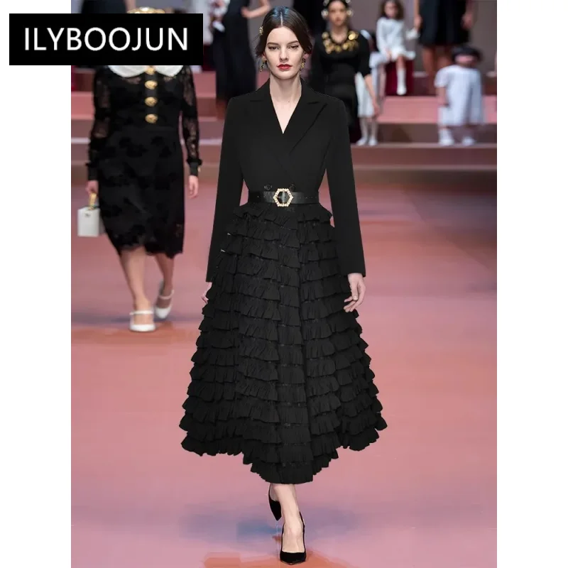 Женское осенне-зимнее платье с длинным рукавом двубортное бисером и поясом