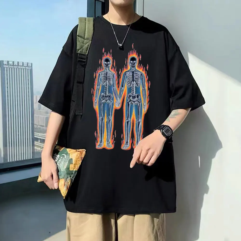 

Fashion Brand Design Skeleton Print Tshirt Male Hip Hop Streetwear Men Women Casual T-shirts Men's Oversized Pure Cotton T Shirt