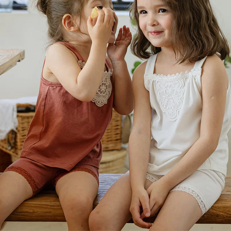 Новинка лета 2024 модные и удобные детские хлопковые кружевные леггинсы для