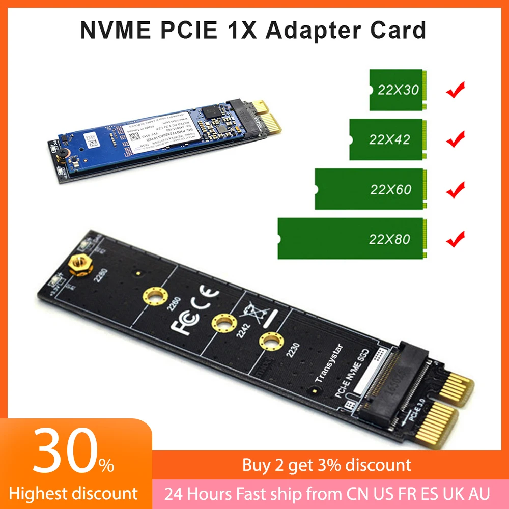 Адаптер PCIE-M2 NVMe SSD M2 PCIE X1 Raiser PCI-E PCI Express M Соединитель в форме ключа поддерживает 2230