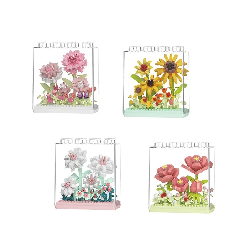 Цветок Микро Строительные Блоки Подсолнух Гардения Камелия Гвоздика Собранная 3D