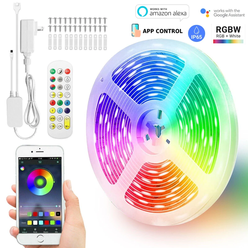 

Smart LED Strip Lights For Bedroom, 16.4FT RGBWW Multi Color LED Light Bulbs with App Control Alexa and Google Assistant For Chr
