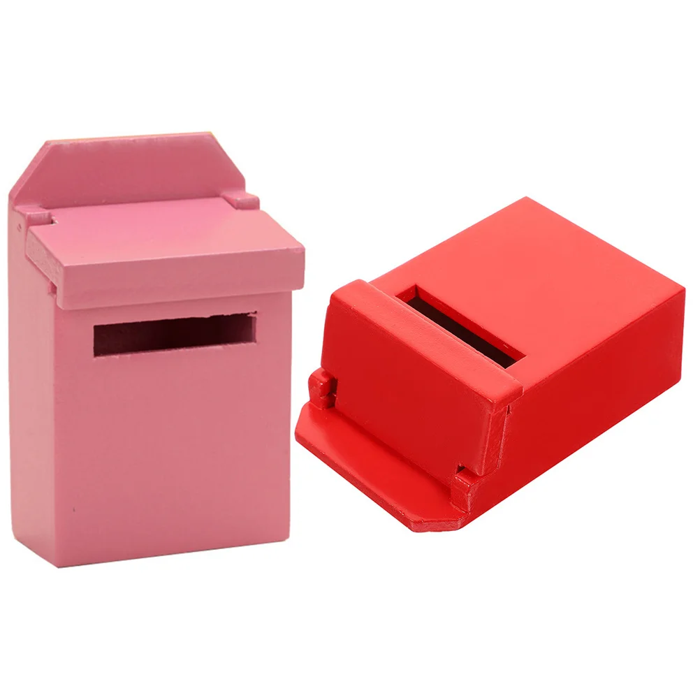 

2 Pcs Accessories Miniature Toys Mailbox Wooden Statue House Small Craft Model Decoration