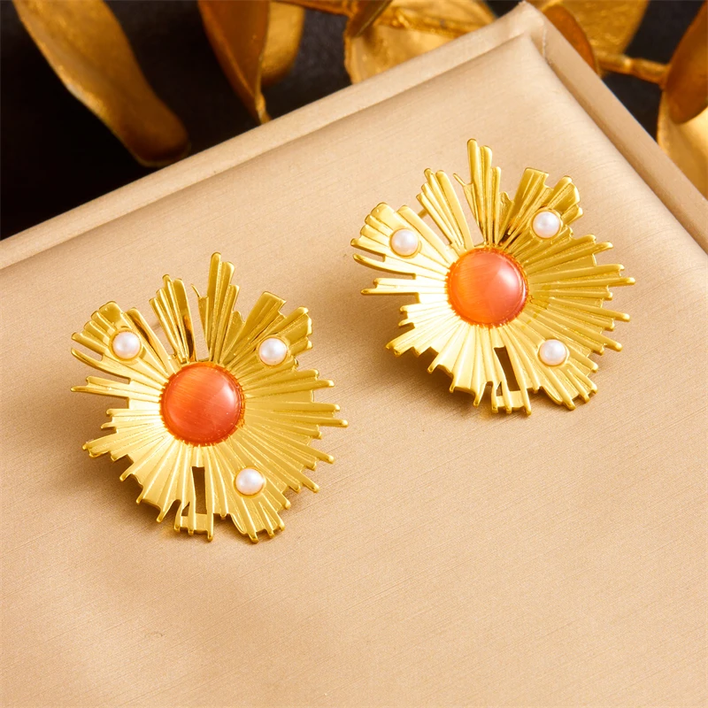 LAMENGLY нержавеющая сталь 316L оранжевый кристалл нерегулярные листья кулон ожерелье