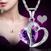 womens necklace fashion silver color heart zircon chain pendant necklace christmas gift choker necklace for women jewelry