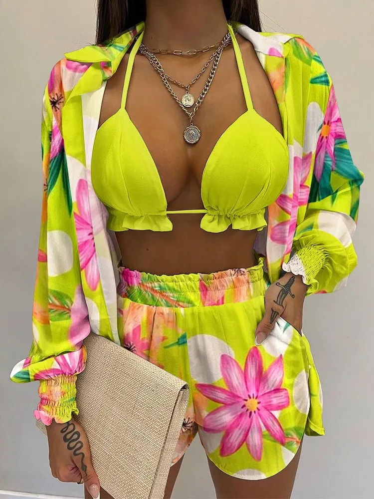Summer 3 Piece Set Outfits Women Fashion Sexy Beach Style Printed Suspender Shirt Shorts Suit Three Piece Set Women 6 Summer 3 Piece Set Outfits Women Fashion Sexy Beach Style Printed Suspender Shirt Shorts Suit Three Piece Set Women 6