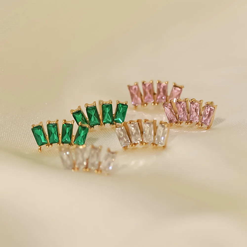 Stainless Steel PVD 18K Gold Plated Tarnish Waterproof Colorful Crystal Stud Earrings For Woman Jewelry Wholesale Trendy