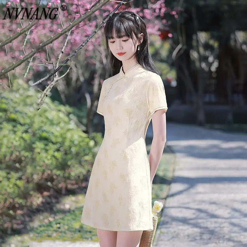 

Nvnang Chinese Cheongsam Spring 2022 New Version of The Modified Cheongsam, Retro Republic Style Short Young Girl Dress