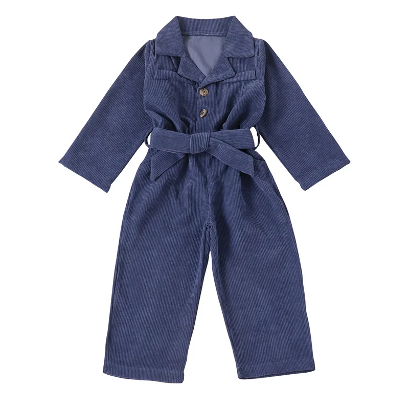 

little gilr solid corduroy jumpsuits play suits cargopants long-sleeve bodysuits loose pants Spring & Autumn