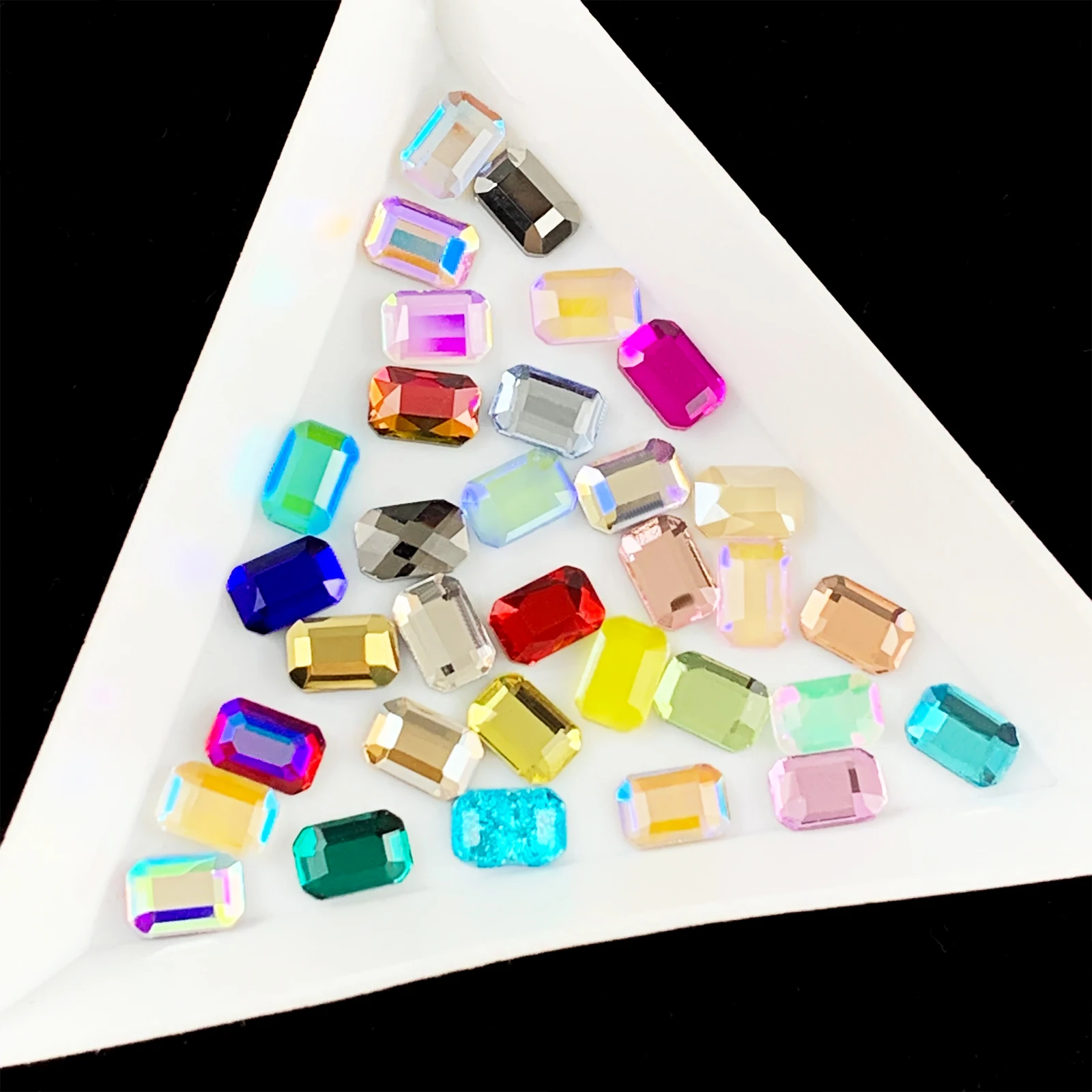 

100Pcs Rectangular Octagonal 4x6mm Nail Art Rhinestones Fancy Crystal Stones Aurora Colors For 3D Nail Art Decoration