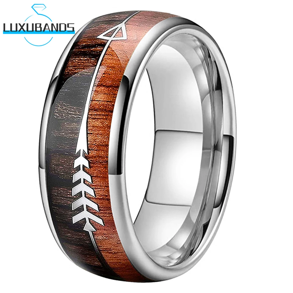 

Black Rose Tungsten Carbide Ring For Men Women 6mm 8mm Gold Arrow Double Wood Inlay Polished Finish In Stock Comfort Fit