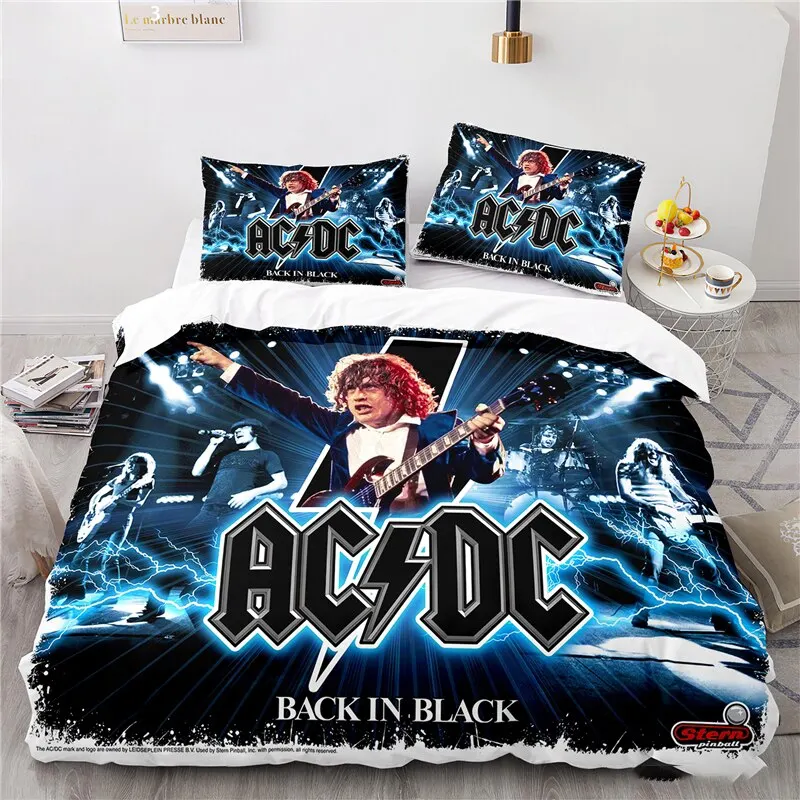 

Комплект постельного белья из 3 предметов, с 3D-принтом рок-группы, пододеяльник с переменным и постоянным током, наволочка, двойной/полноразмерный, Королевский/Кинг, для взрослых и детей