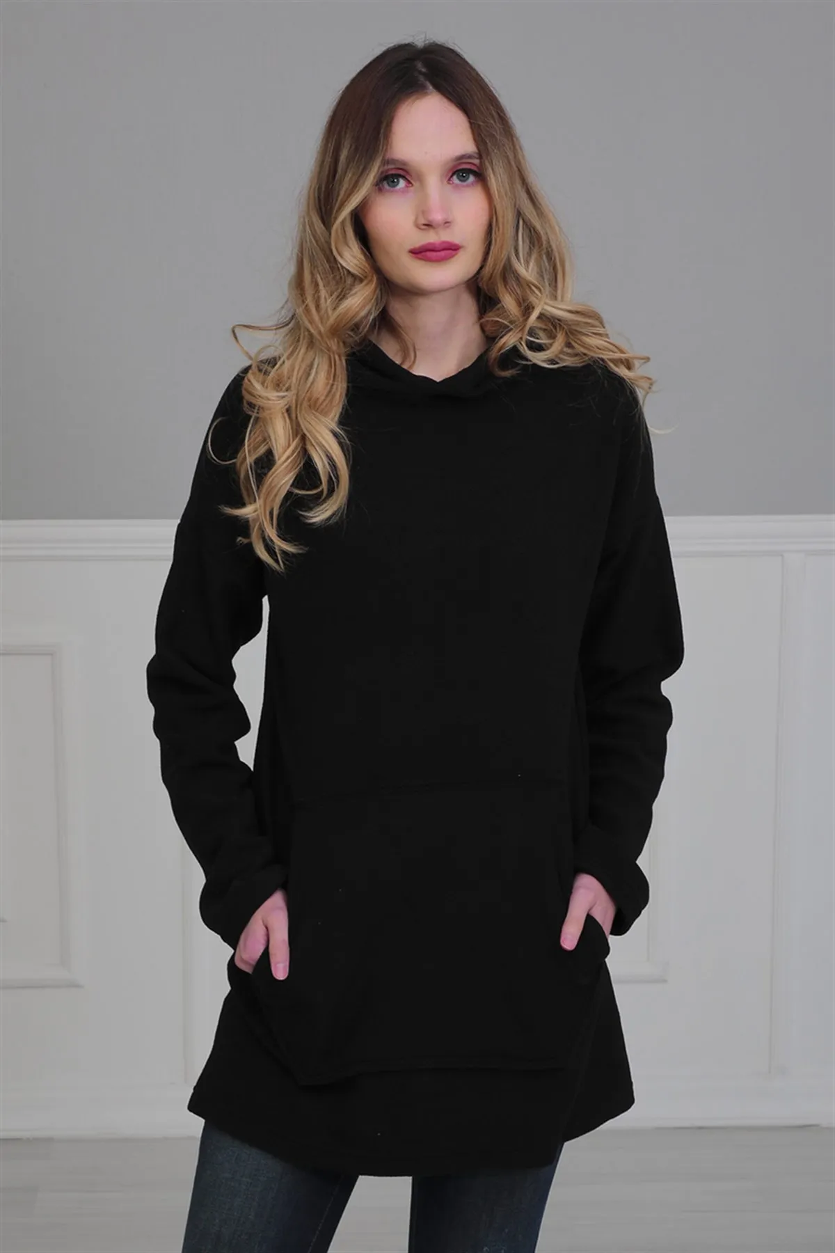 

Front pocket fleece Sweatshirt, black, SW-1PL