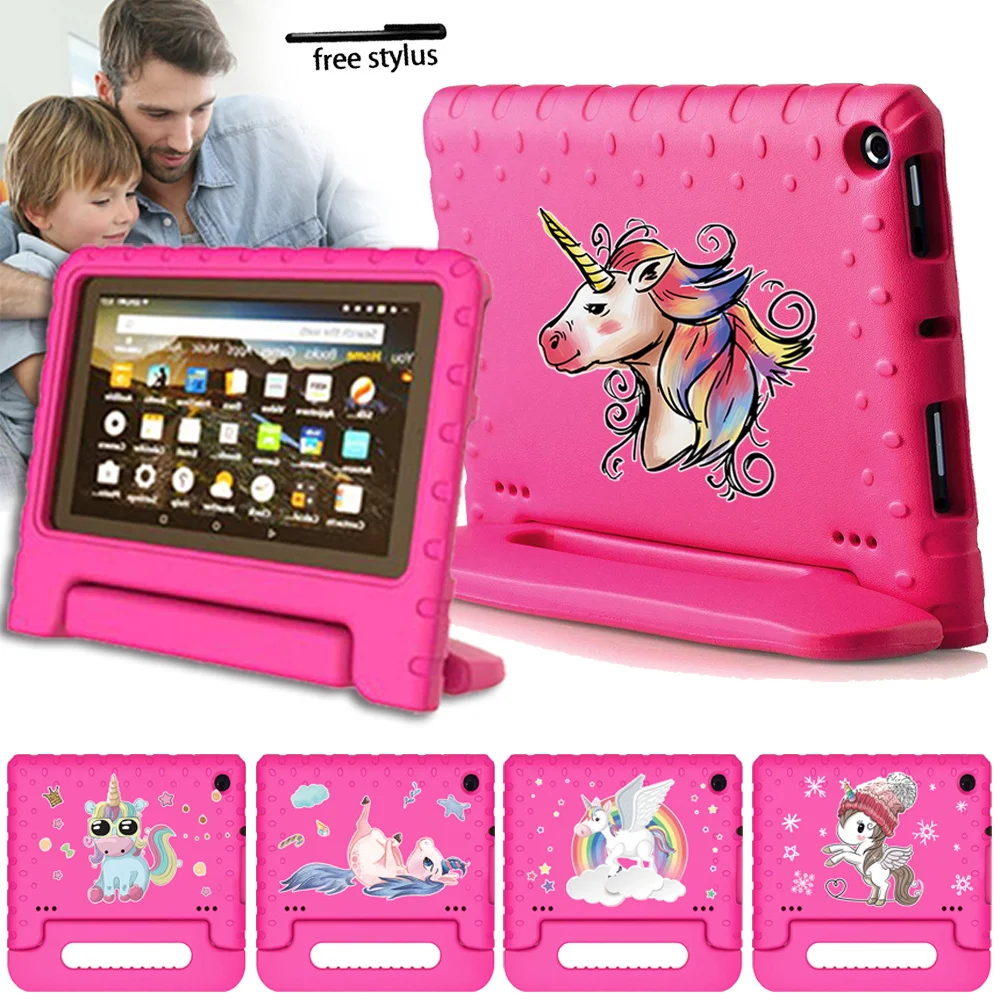 

Чехол для планшета Fire HD 8/Fire HD 8 Plus/Fire 7, детский противоударный чехол-подставка с ручкой из ЭВА, защитный чехол + Бесплатный стилус