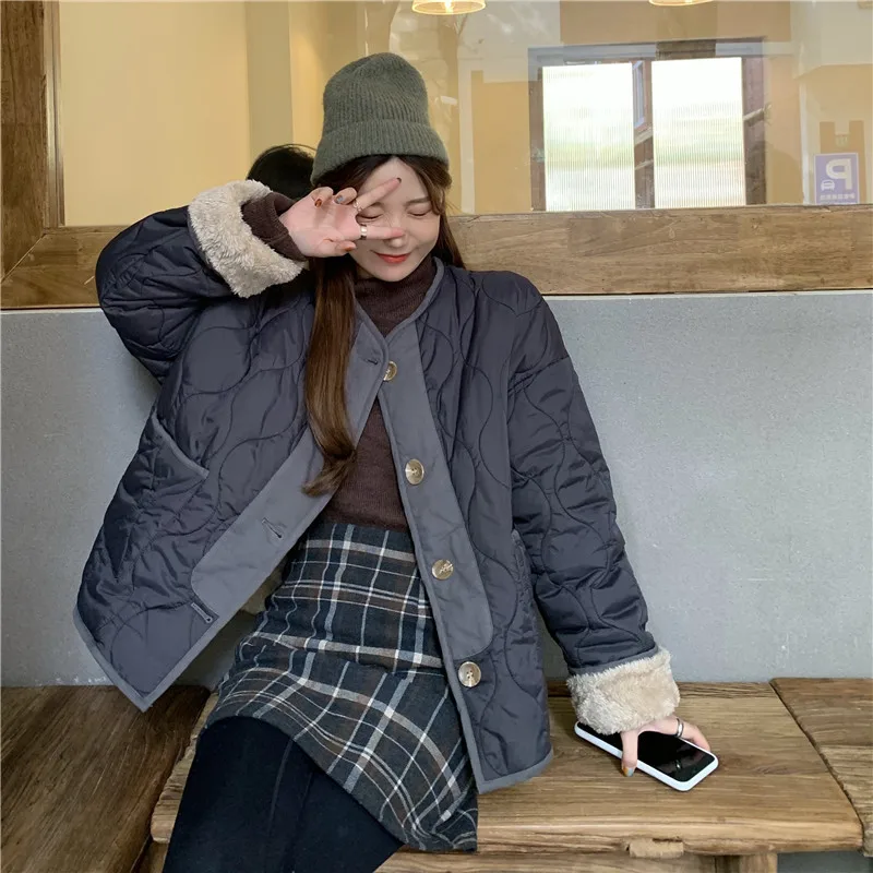 Winter New Fashion Coat Casual Jacket Solid Color Top Korean Style Thickened Thermal Cotton Jacket Short Coat Women