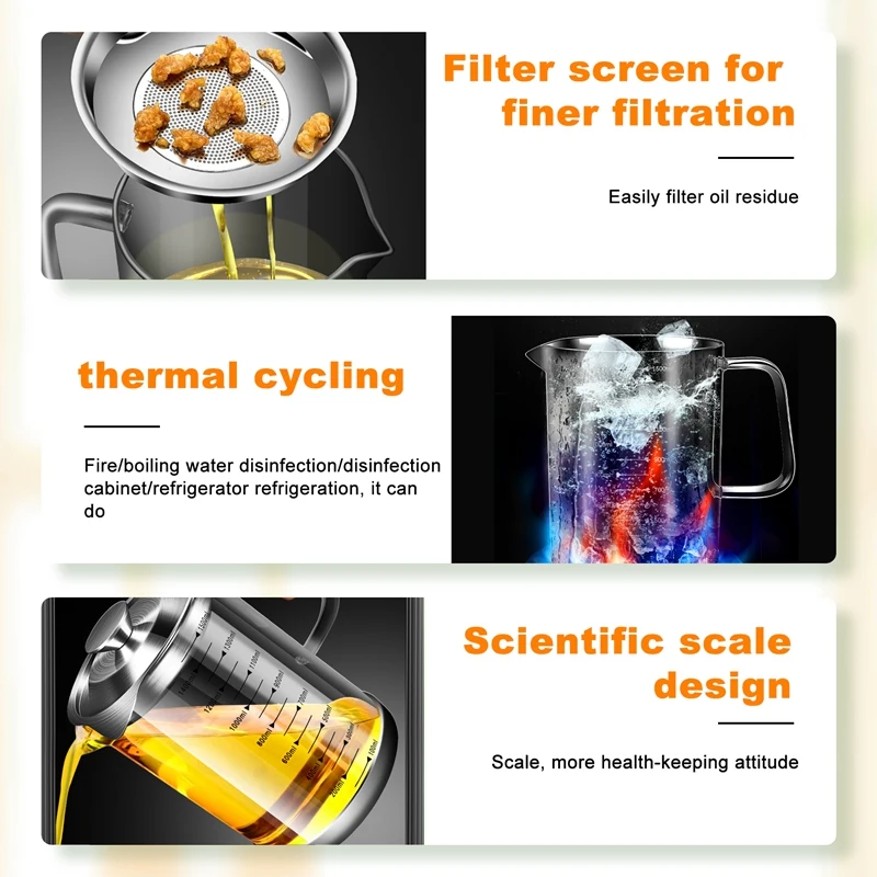 Прозрачный стеклянный масляный фильтр горшок со шкалой кухонный сепаратор