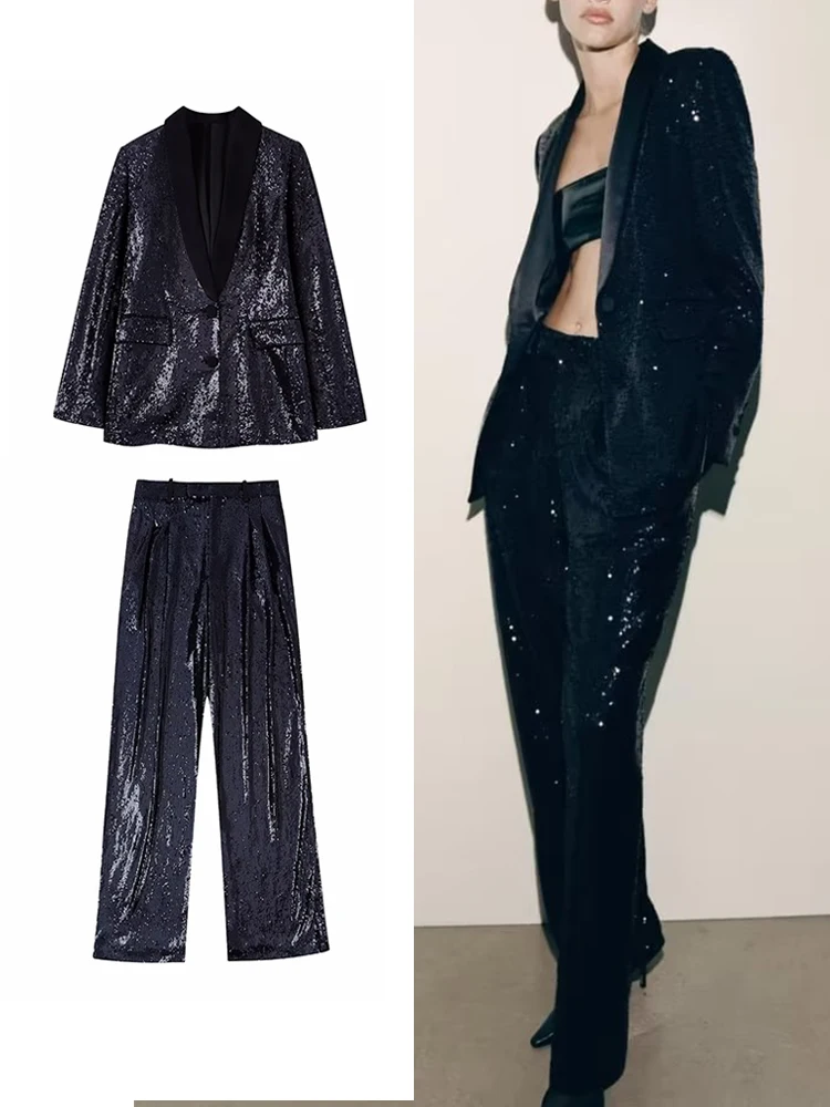 

Женский брючный костюм-блейзер с бисером, весна 2023