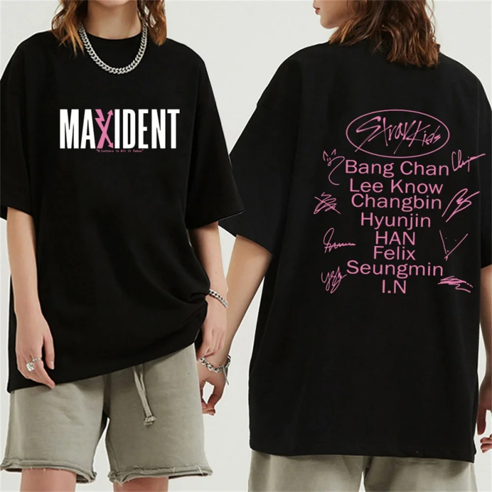 

New Summer Stray Kids Casual Couple Unisex Short Sleeve T-shirt Korean Thin Letter Cartoon Printing O-Neck Tops For Men Women