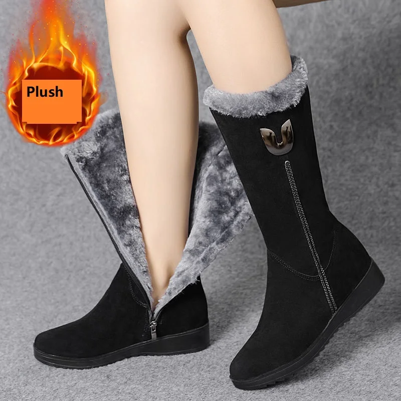 

Ladies Winter Snow Boots Cotton Shoes Warm Plush Thick Bottom Side Zipper Round Head Thick Bottom Non-slip Women's Shoes 2021