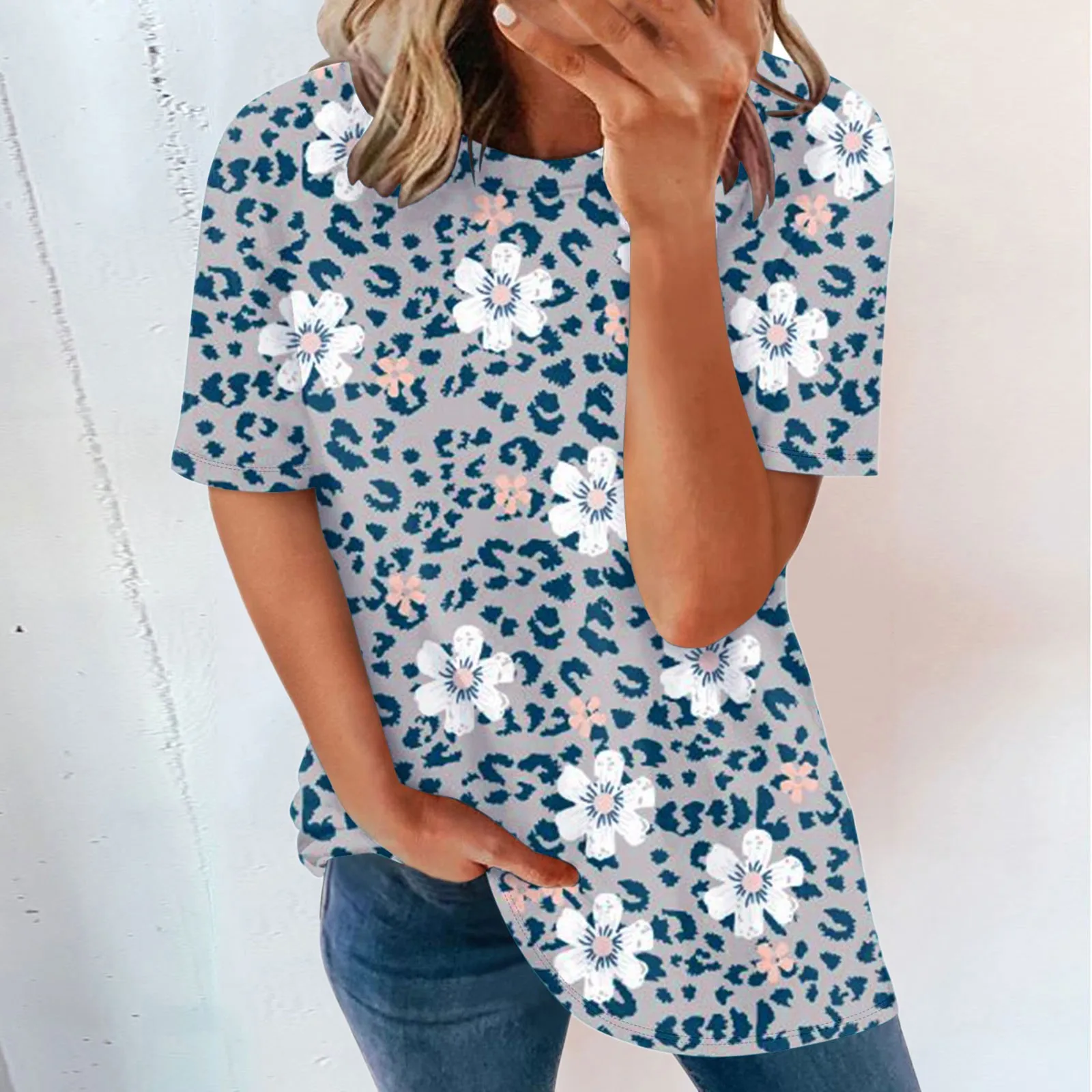 

Женские топы, повседневные Футболки С Коротким Рукавом и цветочным принтом, летние женские Футболки С круглым вырезом, женские Футболки