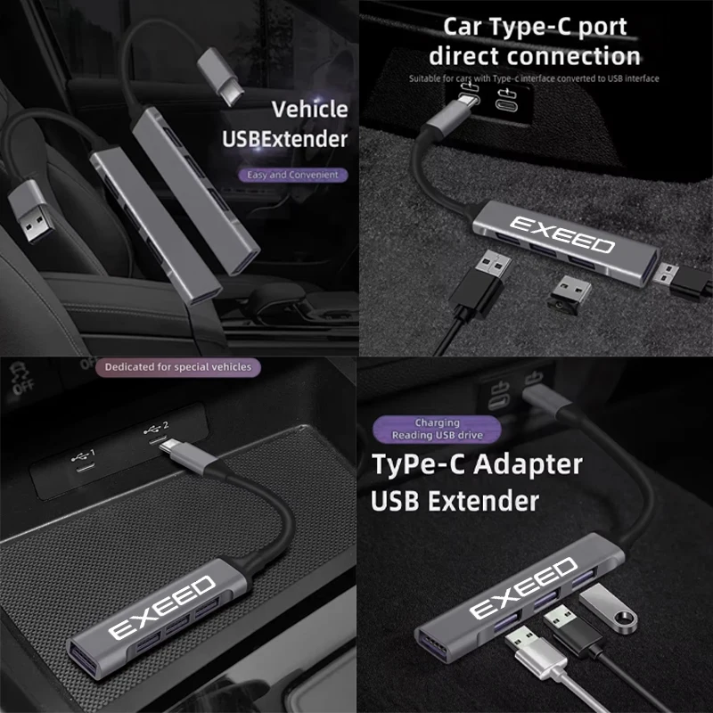 Фото Автомобильная док-станция типа usb3.0, многопортовая док-станция One Drag Four, разветвитель из алюминиевого сплава для ноутбука Chery Exeed LX RX VX TX TXL 2022 2023 2024 Auto №2