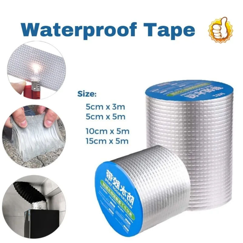 

Aluminum Foil Butyl Sealing Tape Super Waterproof Sealers Adhesive Sealant Wall Crack Stop Leaks Roof Pipe Repair Duct Fix Tape