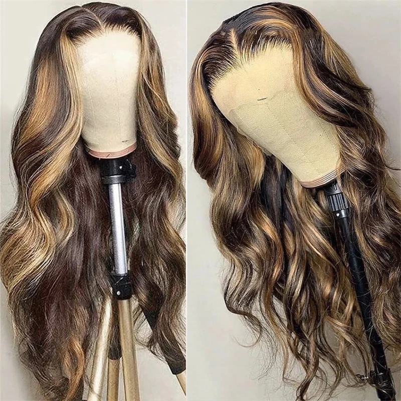 

Body Wave Highlight Blonde Human Hair Wig Full Lace Wig With 4x4 Silk Base Glueless Pre Plucked Bleached Knots With Baby Hair