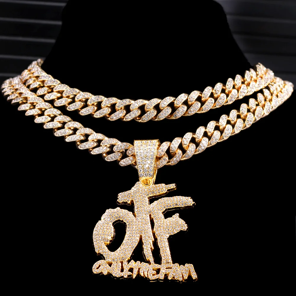 Фото Модное мужское ожерелье с подвеской в стиле хип-хоп кристаллами и надписью OTF