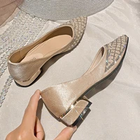 womens pumps new med heeled woman party fashion shoes ladies casual loafers crystal pointed toe elegant shoes female wedding