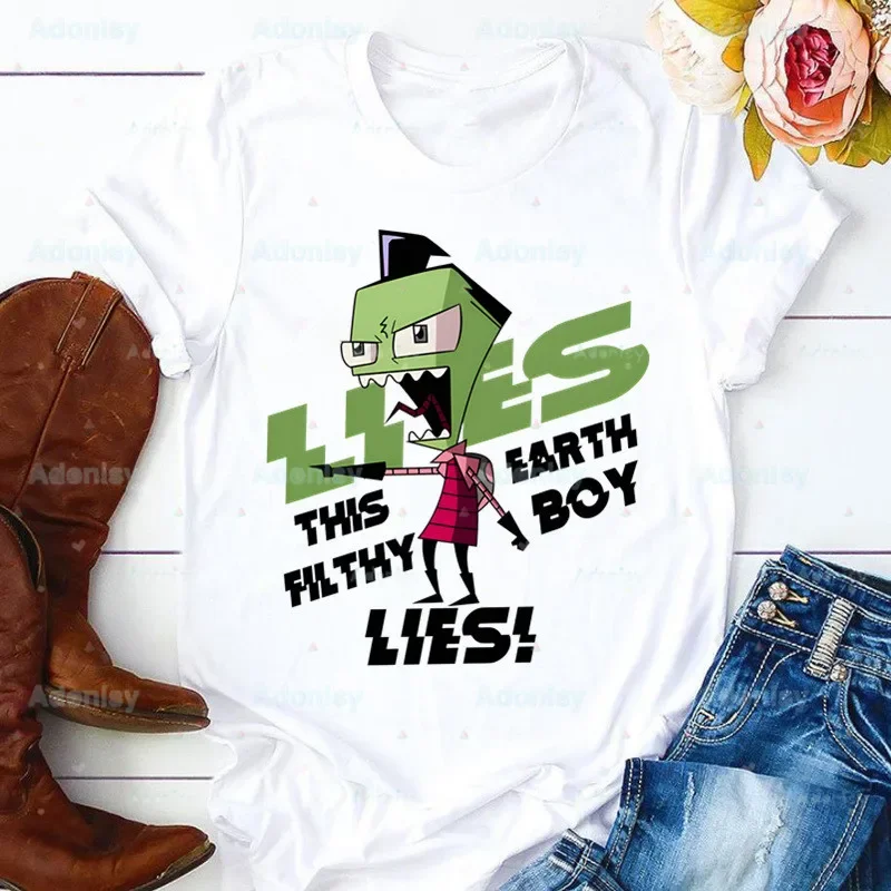 Kawaii мультфильм Invader Zim Alien аниме женские летние модные футболки с коротким рукавом
