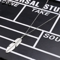 fashion simple silver color meter feather pendant necklace for women leaf shaped female long sweater chain girls jewelry gifts