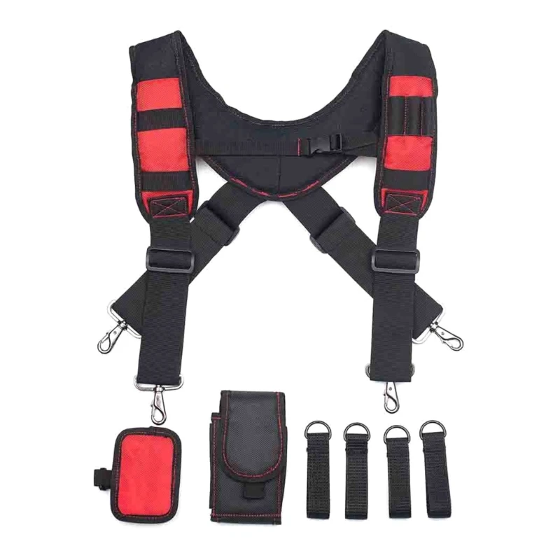 

Heavy Work Tool Belt Suspenders Nail Pocket Set Adjustable Lumbar Support Multi Function Tooling Braces for Carpenter