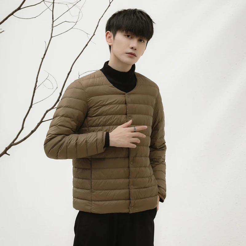 90 velvet men's thin down jacket four seasons new collarless short thin light casual clothes white duck down inside a warm coat
